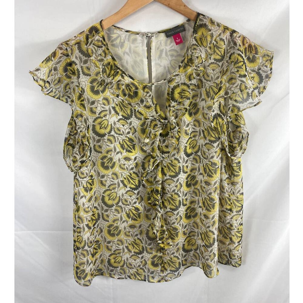 Vince Camuto Ruffle Sleeve Floral Short Sleeve Blouse S